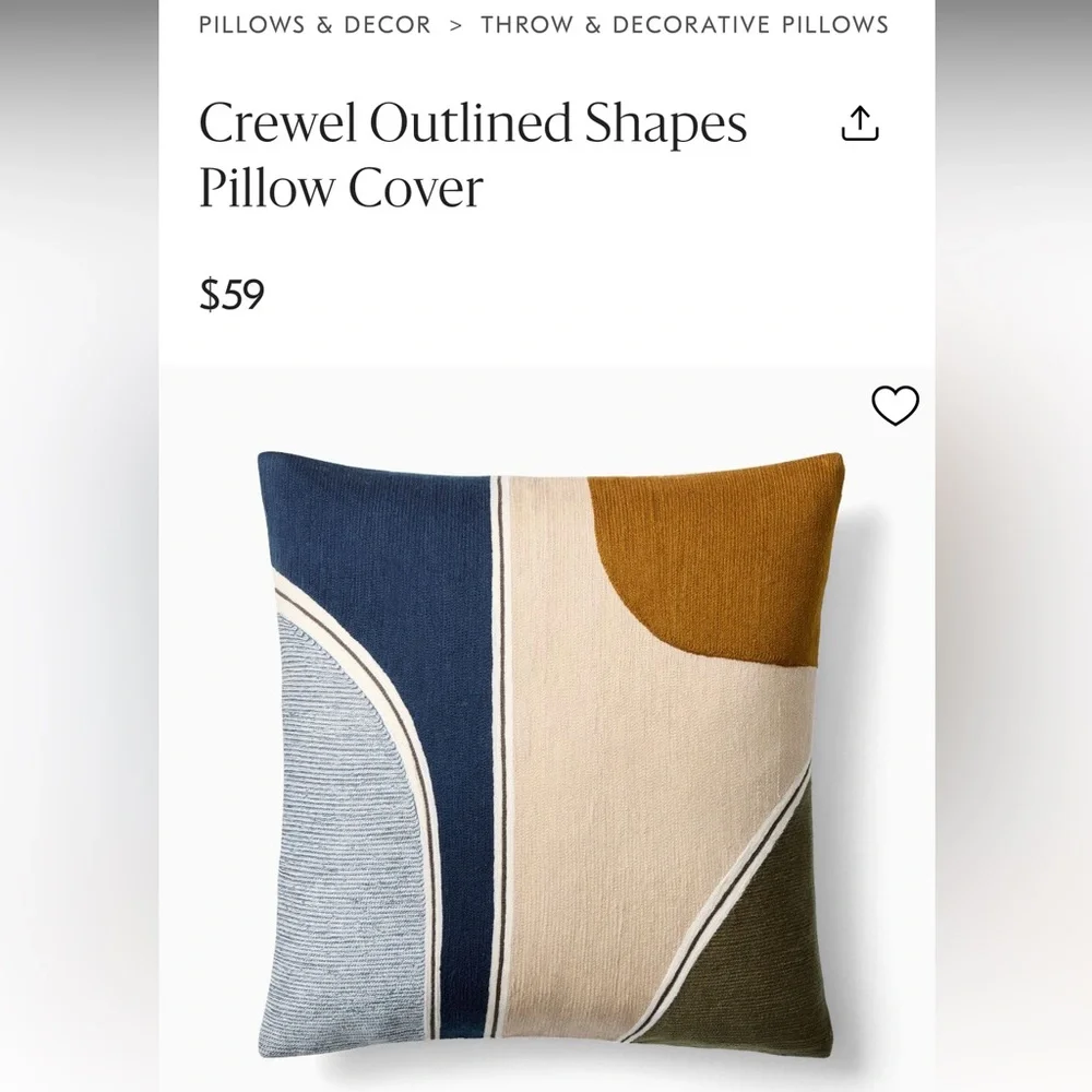 West Elm Crewel Outlined Shapes Pillow Cover
